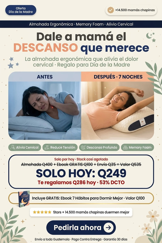 Almohada Ergonómica Cervical · Adiós Dolor de Cuello · Memory Foam 3D · 70x45cm
